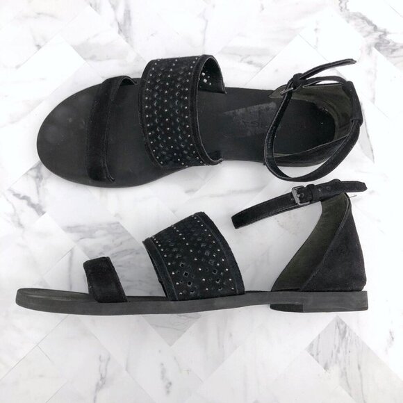 VIA SPIGA Parker Studded Black Suede Flat Sandal 8 - Picture 1 of 8